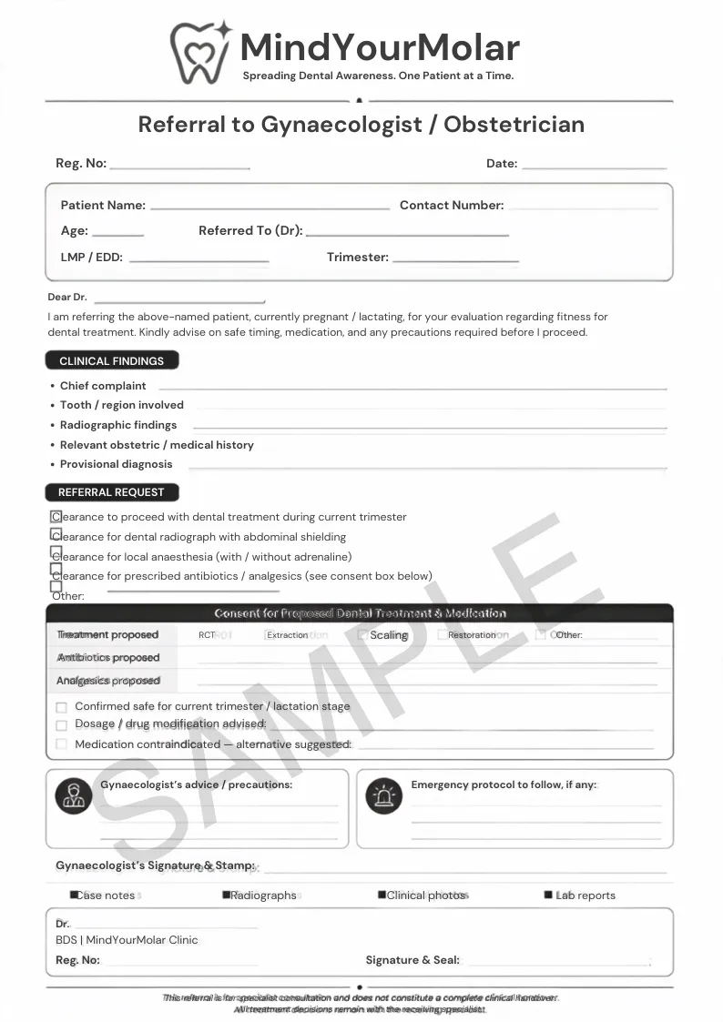 Gynaecologist / Obstetrician referral sheet sample