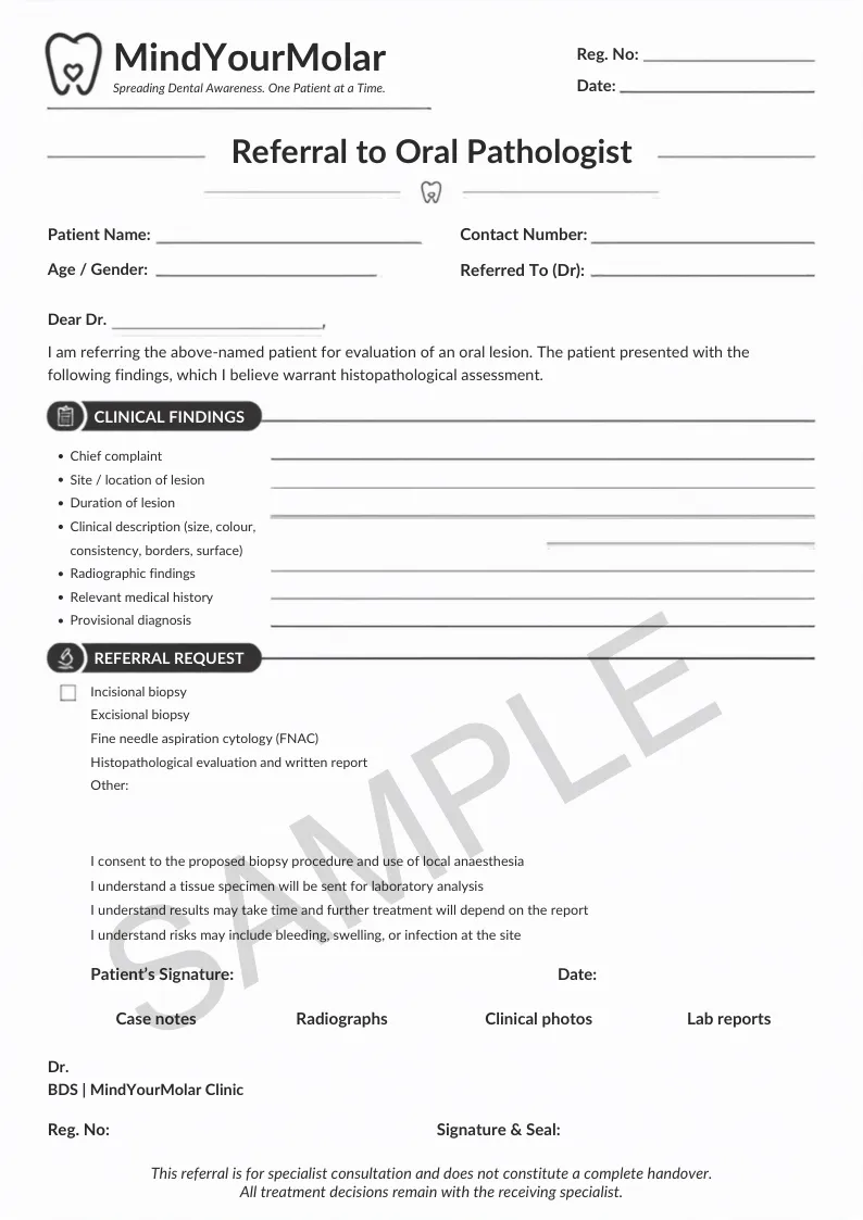Oral Pathologist referral sheet sample