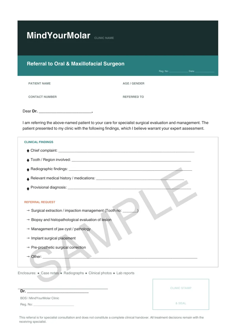 Oral & Maxillofacial Surgeon referral sheet sample