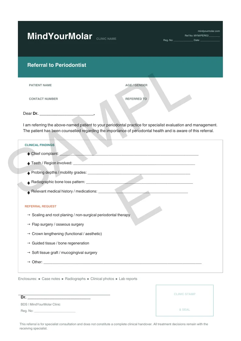 Periodontist referral sheet sample