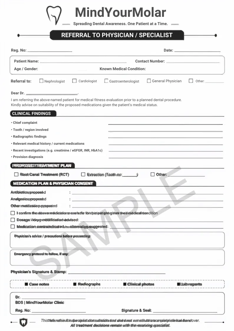 Physician / Specialist referral sheet sample